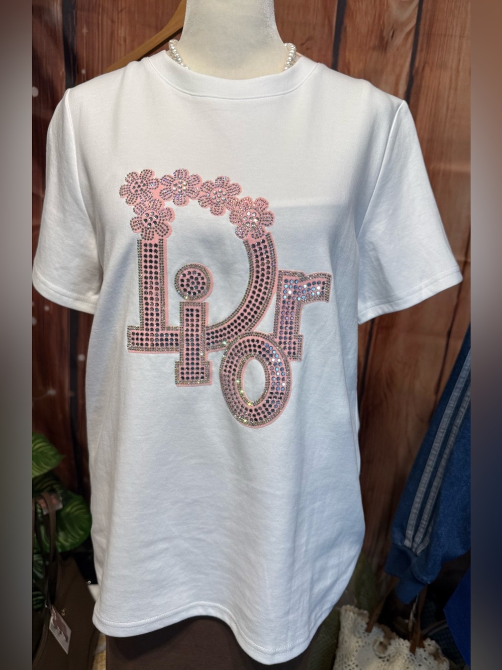 White Rhinestone Style Logo Tee